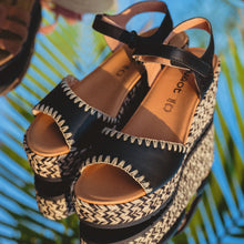 Load image into Gallery viewer, NAOT Blanes Black Leather Ladies Wedge Sandal
