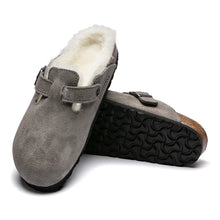 Load image into Gallery viewer, BIRKENSTOCK Boston Shearling Stone Coin Suede Clogs
