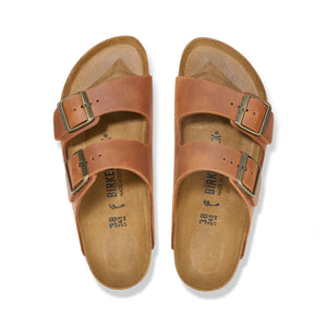 BIRKENSTOCK Arizona Cognac Oiled Leather Slides