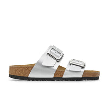 Load image into Gallery viewer, BIRKENSTOCK Sydney Cushion Buckle Silver Birko Flor Ladies Slides
