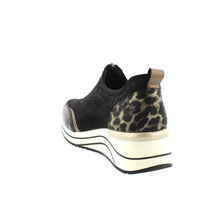 Load image into Gallery viewer, REMONTE by Rieker Cleo D0T08 Black Leopard Multi Ladies Front Zip Sneaker
