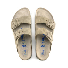 Load image into Gallery viewer, BIRKENSTOCK Arizona Softbed Faded Khaki Suede Slides
