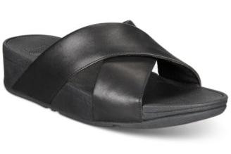 Fitflop Lulu Black Leather Cross Slide