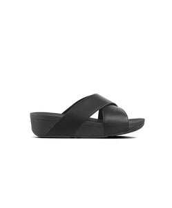 Fitflop Lulu Black Leather Cross Slide