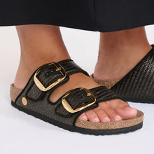 Load image into Gallery viewer, BIRKENSTOCK Arizona Big Buckle Raffia Black Textile Sandal
