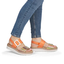 Load image into Gallery viewer, REMONTE by Rieker Shasta Orange/Multi stripe Ladies Wedge Sandal (D0Q62)
