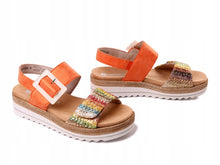 Load image into Gallery viewer, REMONTE by Rieker Shasta Orange/Multi stripe Ladies Wedge Sandal (D0Q62)
