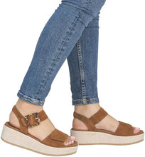 Load image into Gallery viewer, REMONTE by Rieker Shirley Ladies Tan Suede Wedge Sandal (D1N54)
