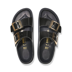 BIRKENSTOCK Arizona Droplet Buckle High Shine Black Leather Patent Slides