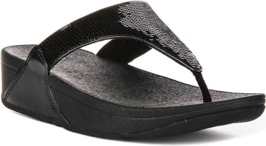 Fitflop Lulu Black Sequins Toe Post Sandal
