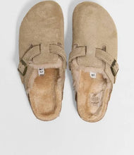Load image into Gallery viewer, BIRKENSTOCK Boston Shearling Taupe Suede Clogs

