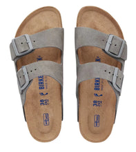 Load image into Gallery viewer, BIRKENSTOCK Arizona Stone Coin Suede Softbed Slides
