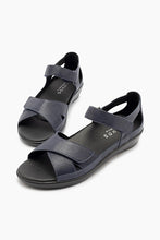 Load image into Gallery viewer, KLOUDS Tasha Navy Leather Velcro Sandal
