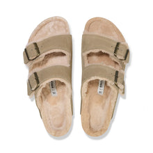 Load image into Gallery viewer, BIRKENSTOCK Arizona Taupe Suede/Shearling Slides
