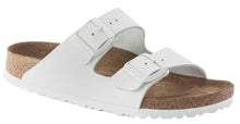 Load image into Gallery viewer, BIRKENSTOCK ARIZONA WHITE LEATHER SLIDES WITH WHITE BUCKLE
