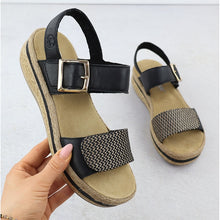 Load image into Gallery viewer, RIEKER Lucy Black/Natural Ladies Leather Wedge Sandal (V0951)
