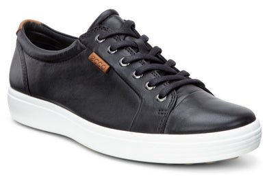 ECCO Soft & Mens Leather Sneaker in Black with White Sole