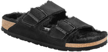 Load image into Gallery viewer, Birkenstock Suede Leather Shearling Black Slides Sandals
