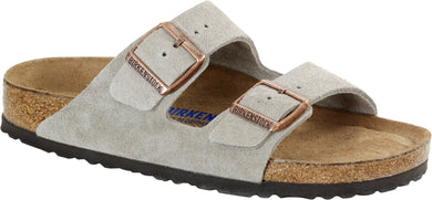 BIRKENSTOCK Arizona Taupe Suede Softbed Slides