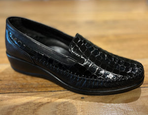 TESSELLI Irene Black Croc Ladies Patent Loafer | Soul 2 Sole Shoes