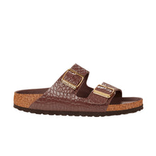 Load image into Gallery viewer, BIRKENSTOCK Arizona Semi Exquisite Hot Chocolate Embossed Leather Slides
