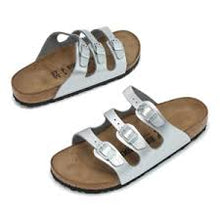 Load image into Gallery viewer, BIRKENSTOCK Florida Silver BF Softbed Slides
