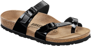 Birkenstock Mayari Black Patent Thong in Birko Flor