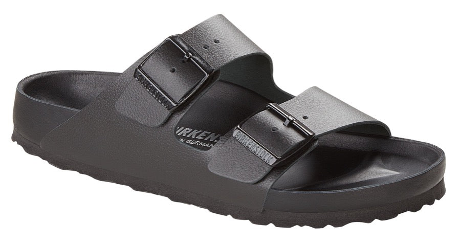 BIRKENSTOCK ARIZONA EXQUISITE BLACK NATURAL LEATHER SLIDES