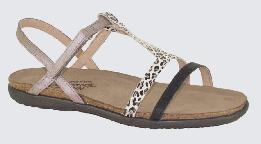 NAOT Judith Black Leopard Combo Ladies Leather Sandal | Soul 2 Sole