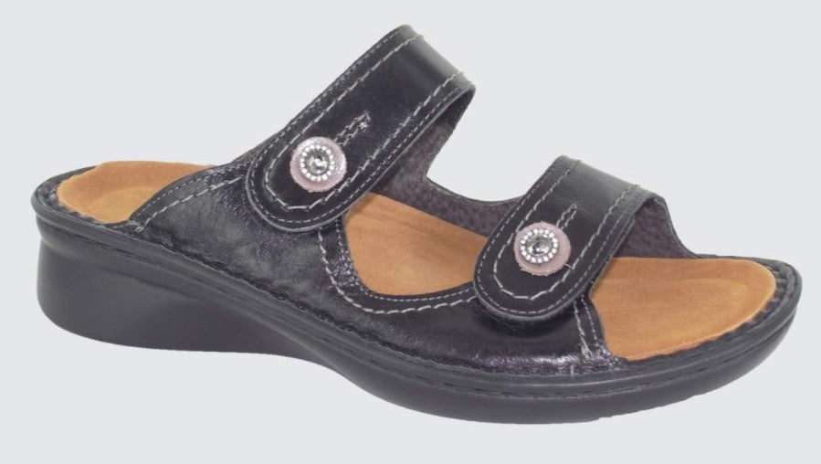 NAOT Sitar Black Madras Ladies Leather Sandal | Soul 2 Sole