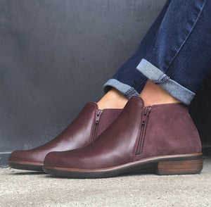 NAOT Helm Ankle Boot in Bordeaux Leather & Suede Orthotic Friendly