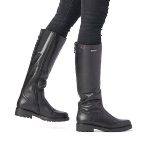 REMONTE by Rieker R6576 Womens Black Leather Long Zip Up Boot