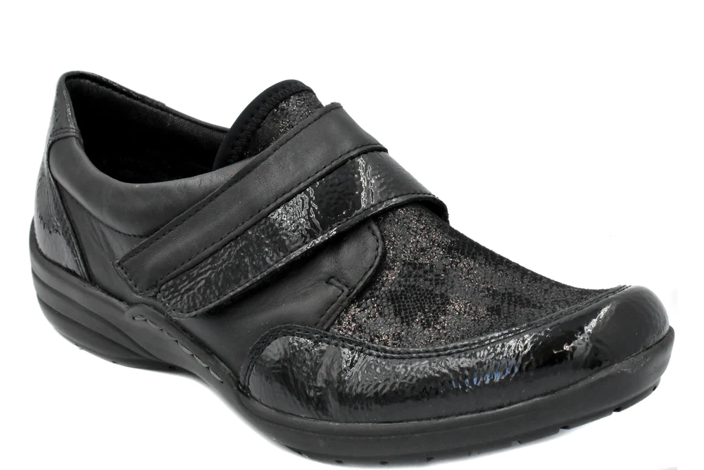 Remonte R7600 Black Leather and Textile Ladies Shoe