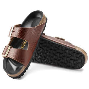 BIRKENSTOCK Arizona Cognac Embossed Leather Slides