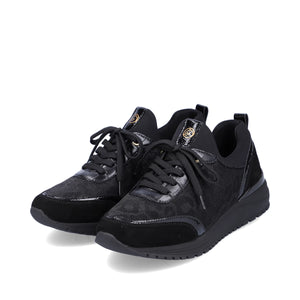 REMONTE by Rieker R3700 Black Cheetah Leather/Textile Sneaker